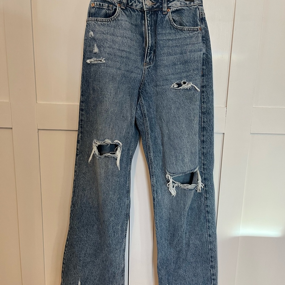 Garage Distressed Wide Leg Blue Jeans